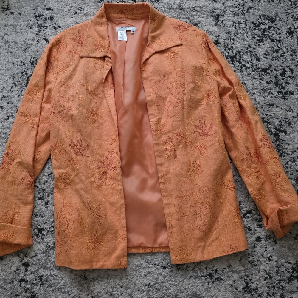 Coldwater Creek Linen Blend Jacket Blazer Open Front Womens M Orange